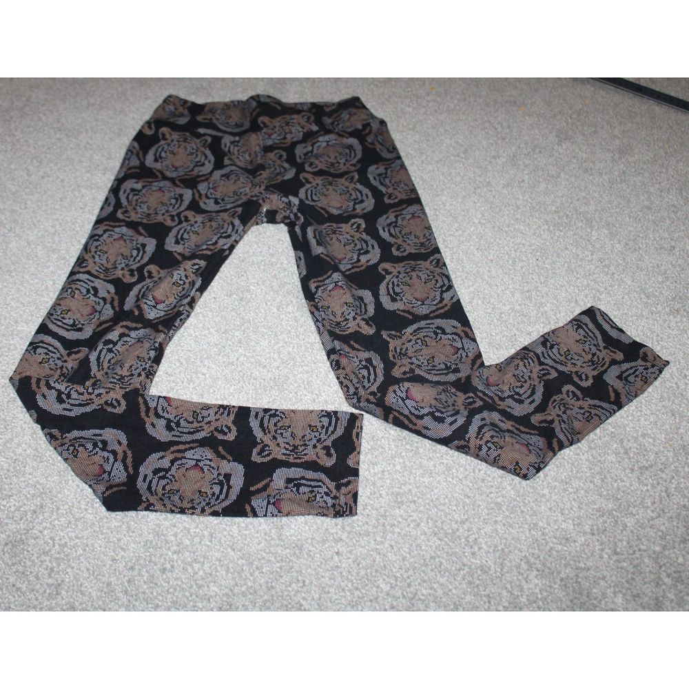 Womens Leggings LulaRoe OS One Size 0-12 Safai Tiger Design Black